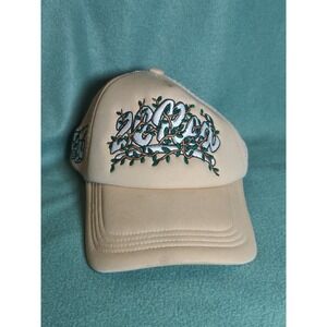 26 Red Vegas Trucker Hat Cream Beige Mesh Cap Dice Embroidered Used Minor Stains